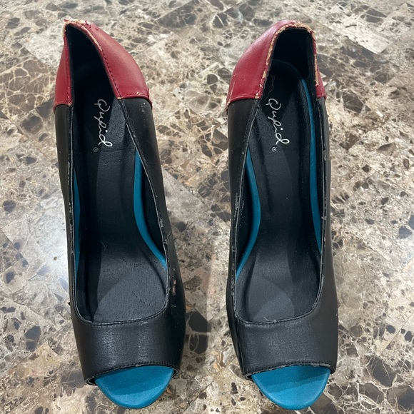 Women's Qupid Black & Red Platform Heels size 8 - Picture 1 of 9